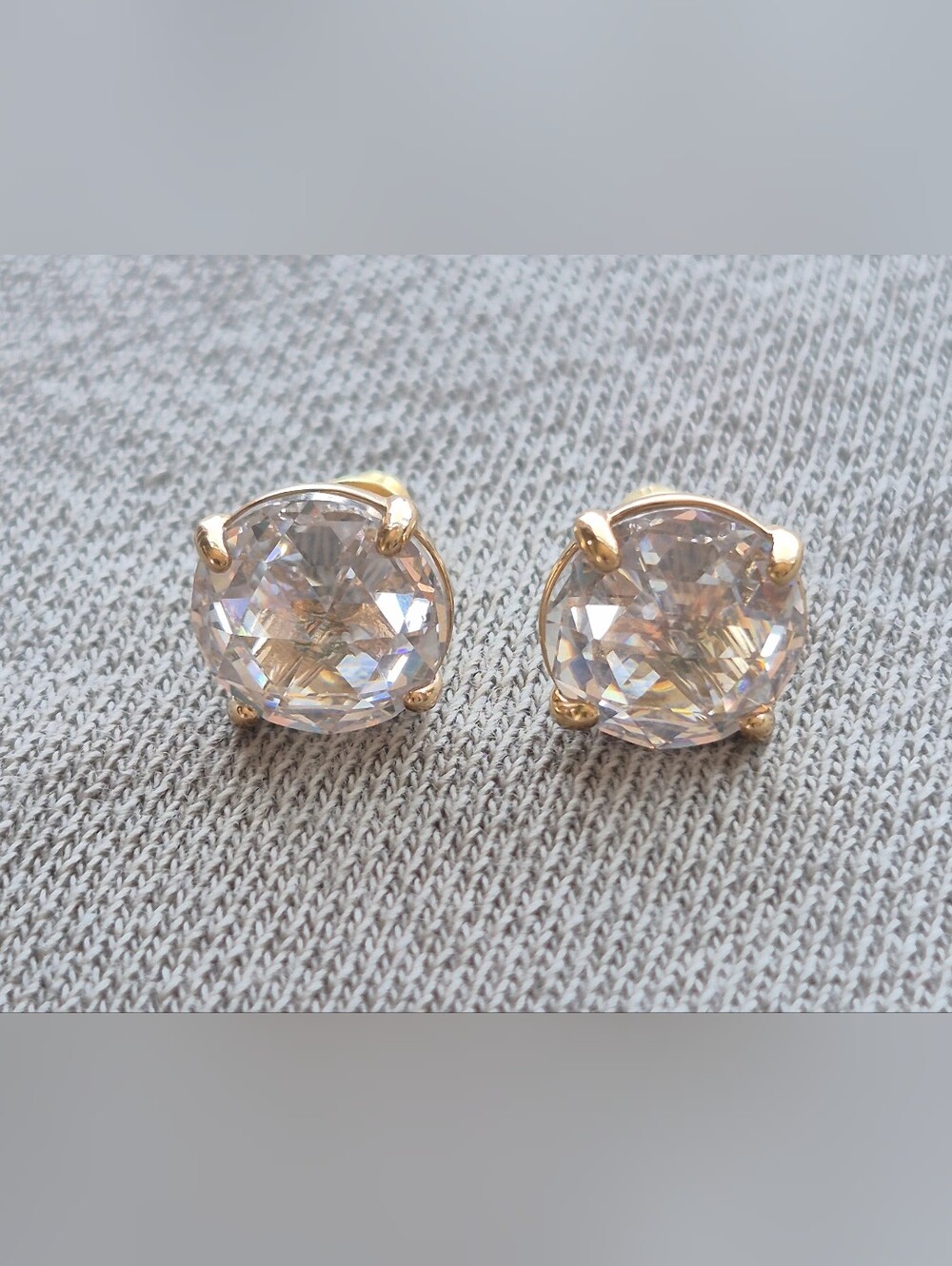 Vince Camuto Clear Crystal Round Stud Earrings with Gold Tone Prongs